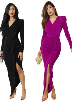 Sexy Solid Color V-Neck Women's Dress