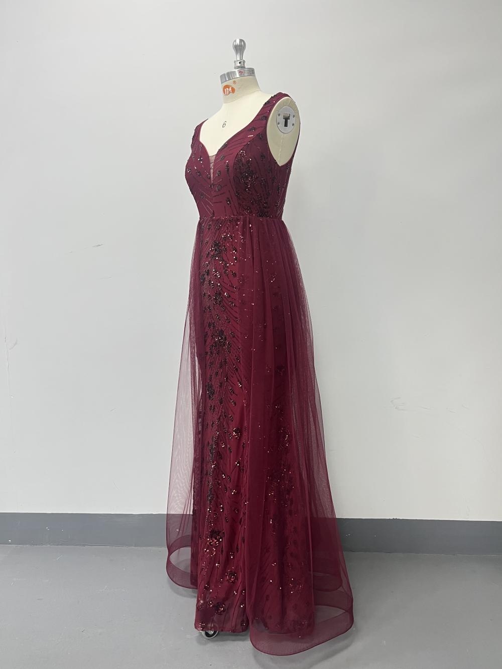 Women Sequined Patchwork Mesh V-Neck Party Dress