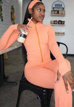 Women's Autumn Winter Stand Collar Zipper Finger Sleeve Top Casual Pants Fashion Headband Three-Piece Set