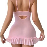 Sexy Lingerie Women's Strappy Mesh See-Through Slit Printed Nightdress