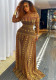 Elegant Women's Slim Waist Semi-Sheer Printed Round Neck Long Sleeve A-Line Dress