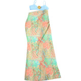 Spring Sexy Contrast Low Back Strappy Patchwork Open Waist Printed Maxi Dress