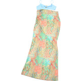 Spring Sexy Contrast Low Back Strappy Patchwork Open Waist Printed Maxi Dress