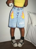 Women Letter Print Cropped Denim Shorts