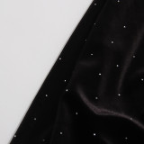 Women Slash Shoulder Dress with Sleeveless Diamonds Dresses