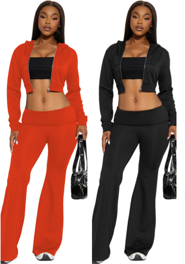 Women's Fashion Casual Solid Color Hooded Two Piece Pants Set