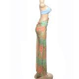 Spring Sexy Contrast Low Back Strappy Patchwork Open Waist Printed Maxi Dress