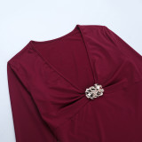 Women metallic sequin patchwork French V-neck bodysuit