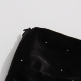 Women Slash Shoulder Dress with Sleeveless Diamonds Dresses