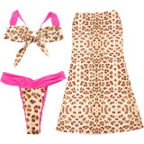 Spring Sexy Contrast Print Lace-Up Top with High Waist Skirt Three-Piece Set