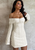 Women jacquard off-shoulder sexy fall bodycon dress