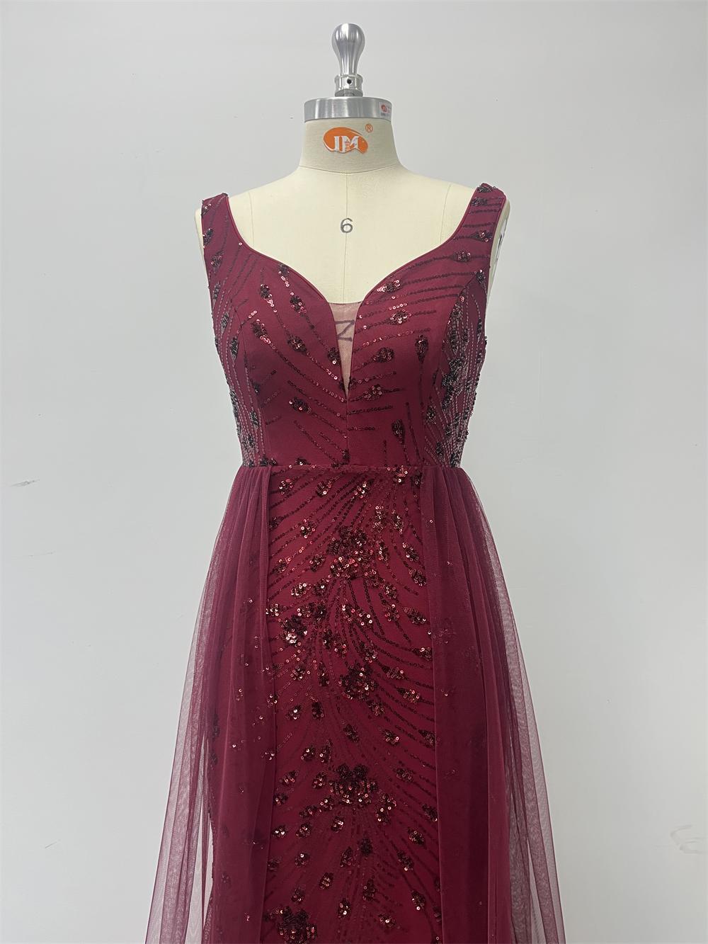 Women Sequined Patchwork Mesh V-Neck Party Dress