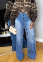 Multi-Button Straight Leg Women's Denim Pants Multi-Button Straight Leg Women's Denim Pants