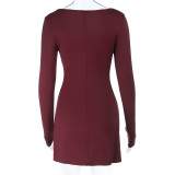 Women Fall/Winter Sexy Cutout Lace Patchwork Long-sleeved dress