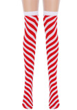 Christmas Red and White Stockings White and Red Diagonal Striped Over-the-Knee Socks