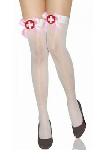 Women Sexy Stockings Over-the-Knee Thigh Socks Bow Cross Fishnet Stockings Nurse Stockings