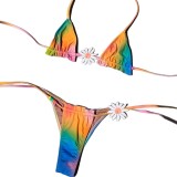 Women Ombre Drawstring Lace-Up Two-Piece Swimsuit