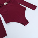 Women metallic sequin patchwork French V-neck bodysuit