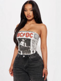 Women American Style Letter Print Strapless Crop Top