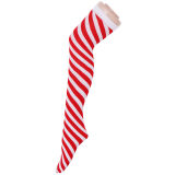 Christmas Red and White Stockings White and Red Diagonal Striped Over-the-Knee Socks