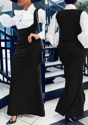 Plus-Size Women Solid Casual Suspender Skirt