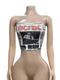 Women American Style Letter Print Strapless Crop Top