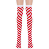 Christmas Red and White Stockings White and Red Diagonal Striped Over-the-Knee Socks