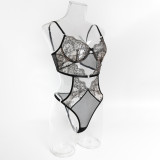 Sexy Push-Up See-Through Low Back Embroidered Patchwork Bodysuit for Women