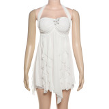 Summer Women's Sexy Halter Neck Low Back Asymmetrical Short Dress