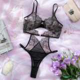 Sexy Push-Up See-Through Low Back Embroidered Patchwork Bodysuit for Women