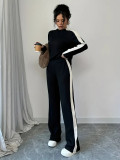 Long Sleeve T-Shirt and Pants Set Autumn Winter Women Color Block Patchwork Fashion Two-Piece Set