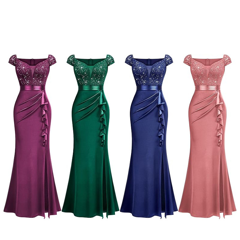 Women's Sexy Lace Sequin Evening Gown Wedding Party Long Dress Bride Dress