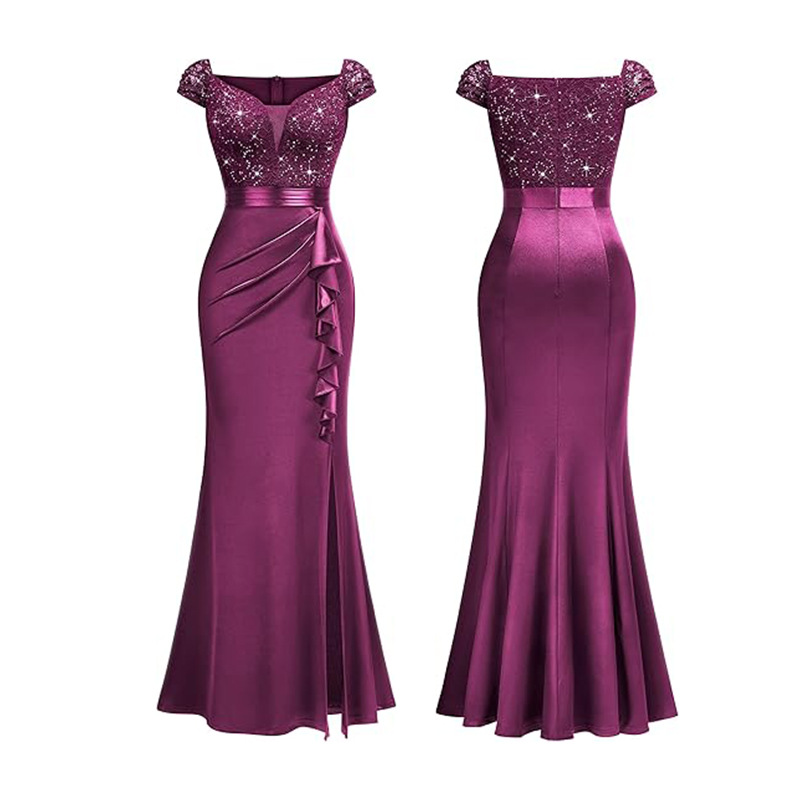 Women's Sexy Lace Sequin Evening Gown Wedding Party Long Dress Bride Dress