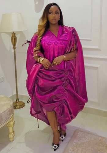 Embroidered Robe African Women's Plus Size Dress Solid Strappy Dress Two-Piece Set