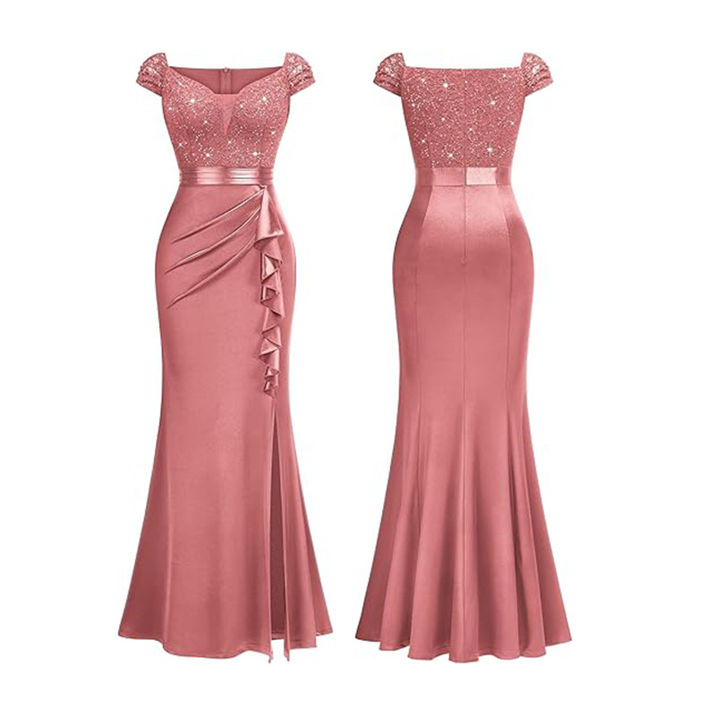 Women's Sexy Lace Sequin Evening Gown Wedding Party Long Dress Bride Dress