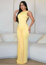 Autumn Fashion Solid Color Chic Slim Ribbon Low Back Women's Sexy Bodycon Dress