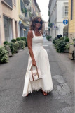 Women's Bohemian Fringe Slit White Dress