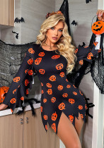 Dark Pumpkin Print Sexy Dress Halloween Role-Play Party Uniform Set Dark Pumpkin Print Sexy Dress Halloween Role-Play Party Uniform Set
