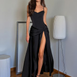 Women fall strappy slit sexy maxi dress