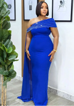 Women's Slash Shoulder Beaded Sexy Slim Fit Long Dress Women's Slash Shoulder Beaded Sexy Slim Fit Long Dress