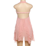 Summer Women's Sexy Halter Neck Low Back Asymmetrical Short Dress