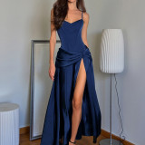Women fall strappy slit sexy maxi dress