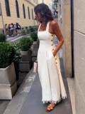 Women's Bohemian Fringe Slit White Dress
