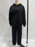 Women Fall/Winter Solid Hoodies with Eye Mask and Pants Two-Piece Set