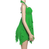 Summer Women's Sexy Halter Neck Low Back Asymmetrical Short Dress