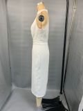 Women Summer Solid Halter Neck Sleeveless Off-Shoulder Pleated Dress