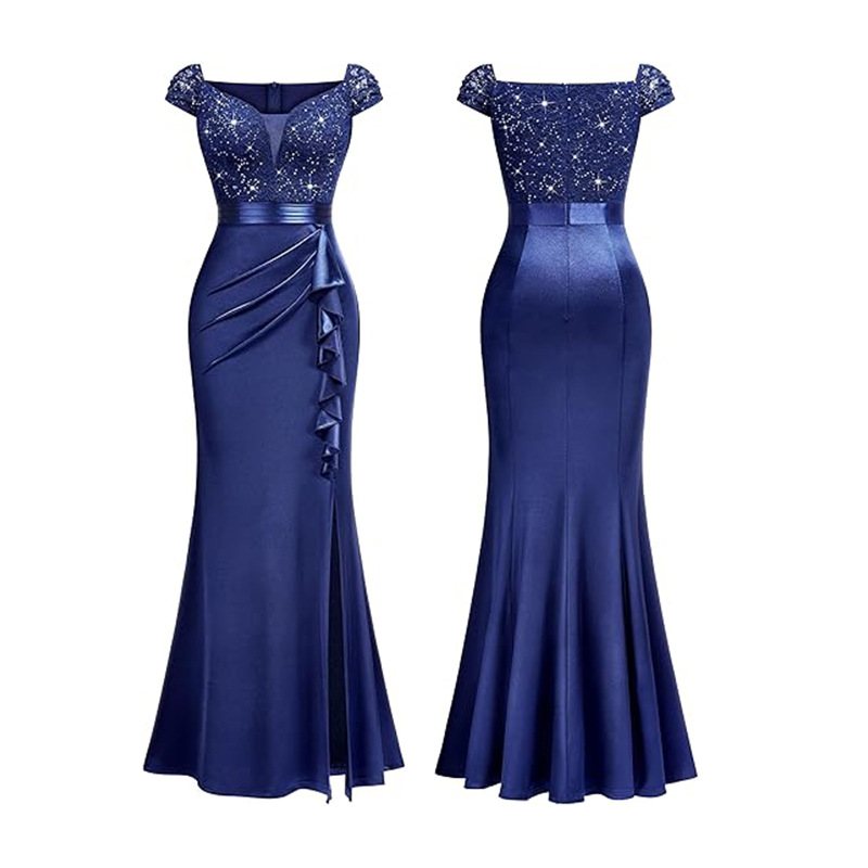 Women's Sexy Lace Sequin Evening Gown Wedding Party Long Dress Bride Dress