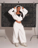 Women Contrast Zipper Hoodies and Pants Two-Piece Set
