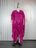 Embroidered Robe African Women's Plus Size Dress Solid Strappy Dress Two-Piece Set