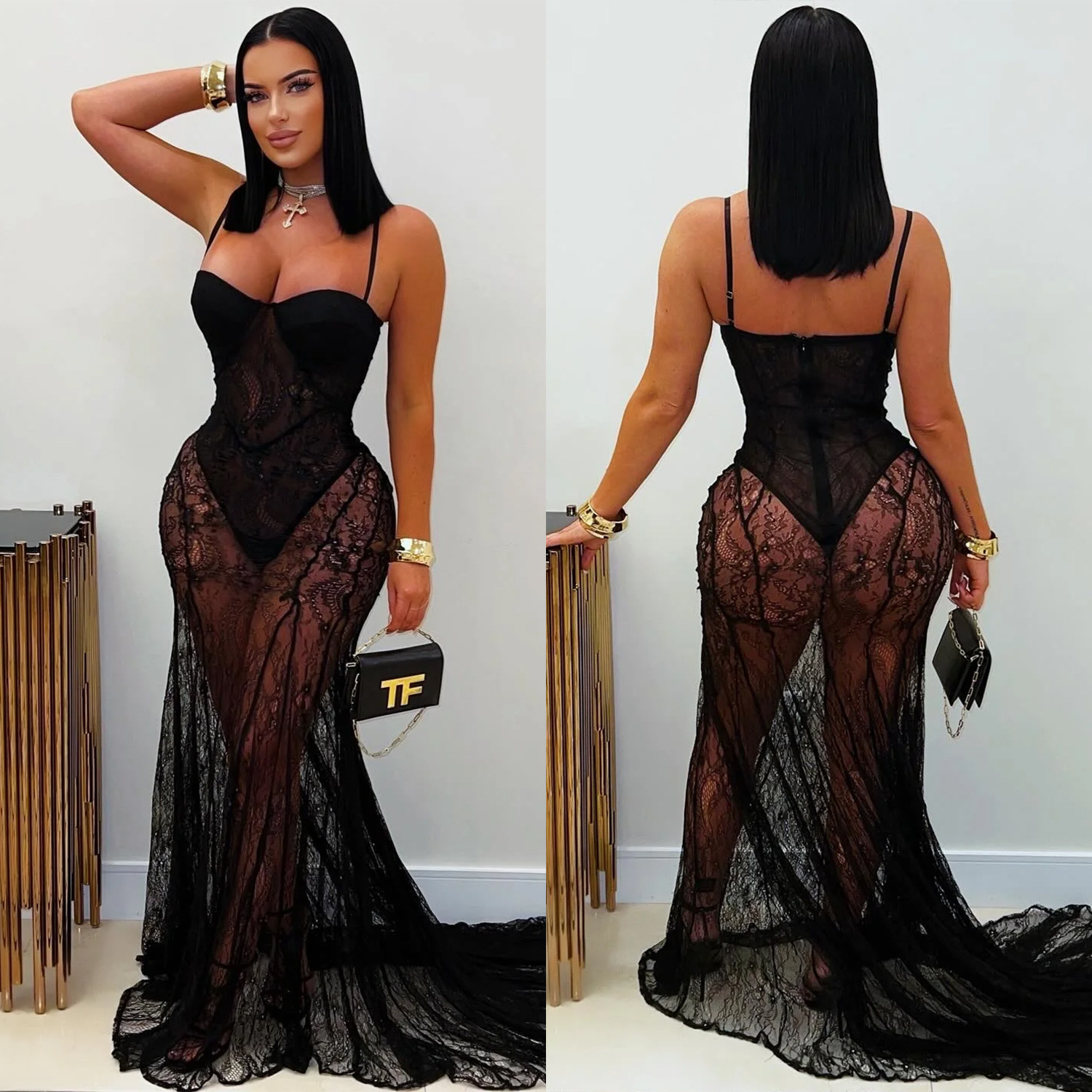 Women Sexy Strappy See-Through Dress